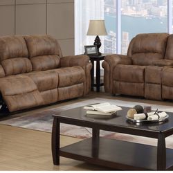 Brown Saddle Reclining Sofa And Loveseat 