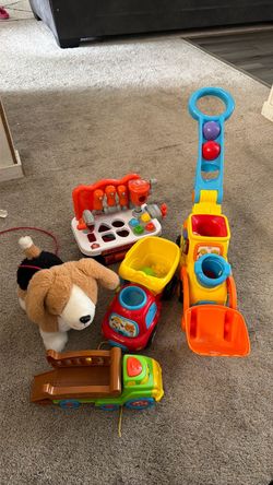 Toddler Toy Lot – Trains, Trucks, Plush Dog & More