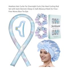 Brand new Heatless Hair Curler for Overnight Curls | No Heat Curling Rod Set with Satin Bonnet | Sleep-In Safe Blowout Rods for Frizz-Free Waves Blue 