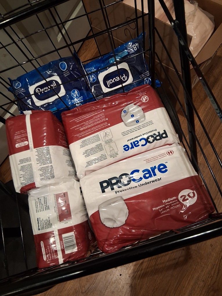 ProCare Adult Diapers (6x 20ct) With Disposable Wash Cloths (3x 48ct) & Bed Pads (2x 25ct)