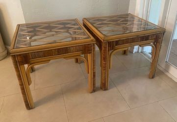 MidCentury Bamboo / Rattan Side Tables -Pair