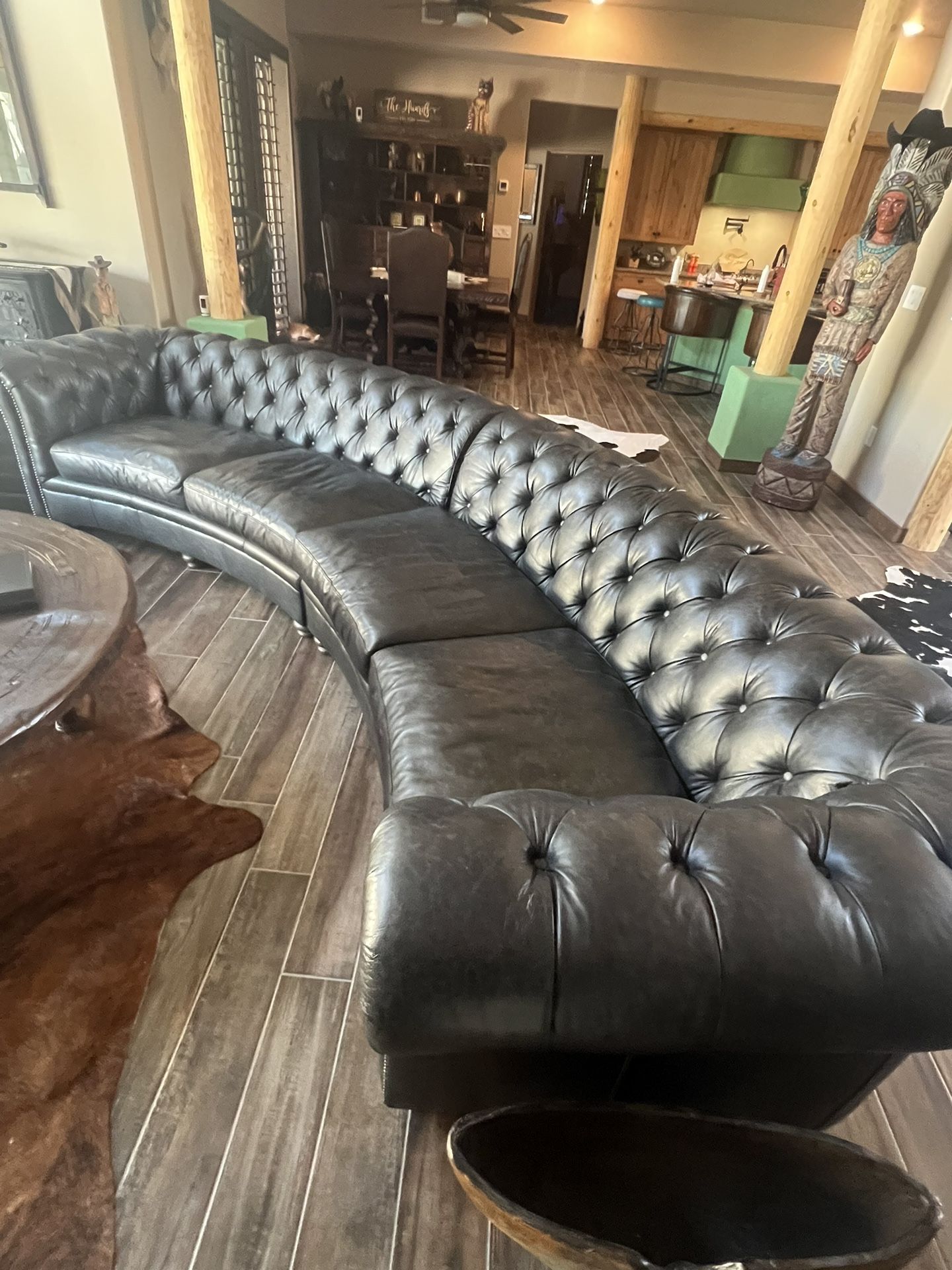 Rare Half Moon Leather Chester Field Couch