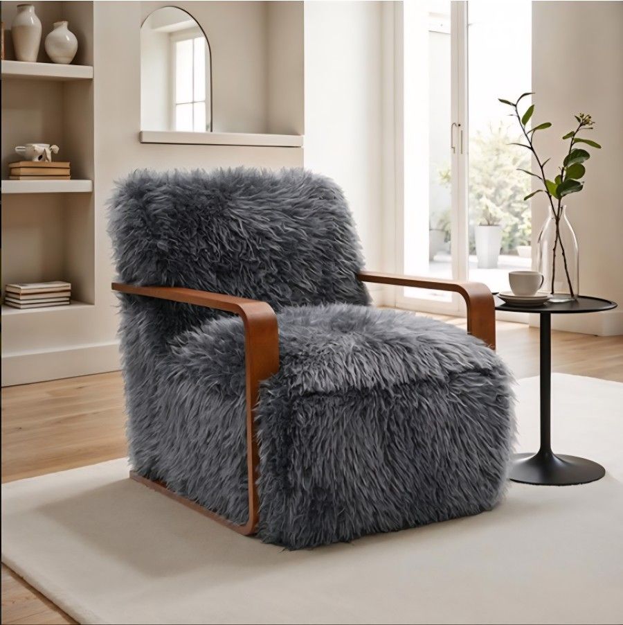 Accent Chair Charcoal Grey Long Ultra Soft Faux Fur. New Especial Price