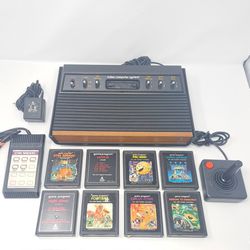 Atari 2600 6-Switch Console With 8 Games - TESTED WORKS GREAT 