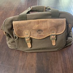 Vtg Cabela's Battenkill Canvas and Leather Duffle Bag 21”x12”