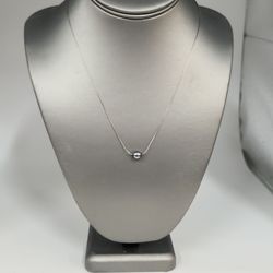 925 Sterling Silver Black Pearl Solitaire Pendant Necklace 18"