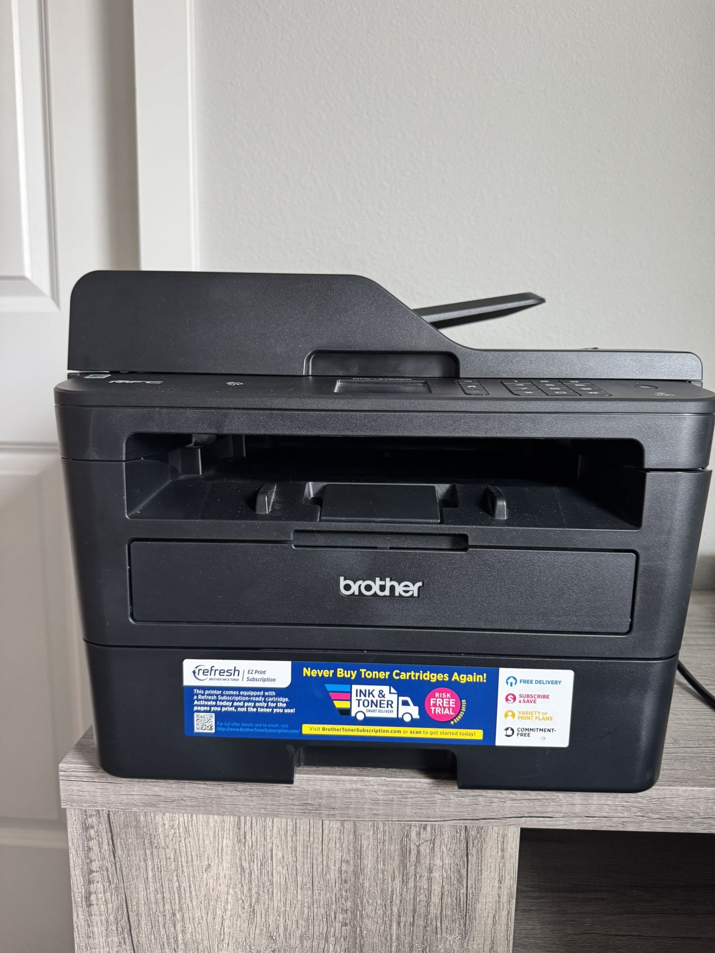 Brother All-in-One Black & White Laser Printer – Wireless – 1 Year Old – Includes Manuals & Setup Disc