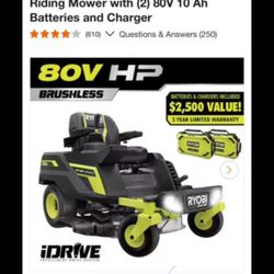 Ryobi 80V HP BRUSHLESS 30" LITHIUM ELECTRIC ZERO TURN RIDING MOWER KIT