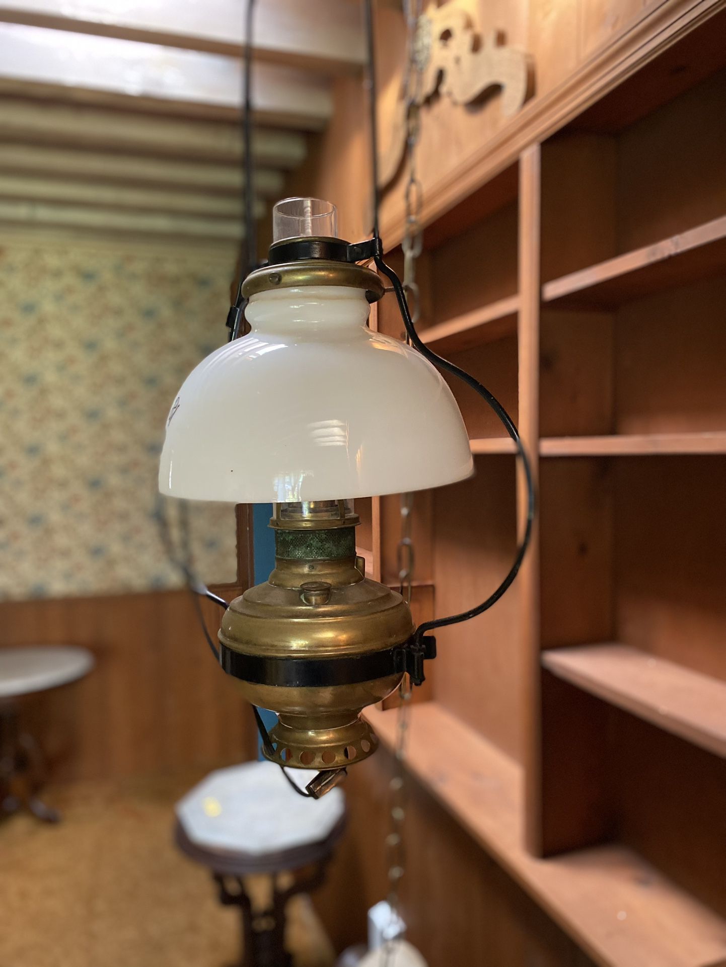 Antique brass, kerosene lamp, electric
