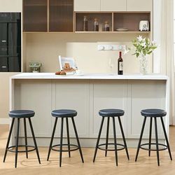 Bar Stools Set of 4, Swivel Backless 24" Counter Height Bar Stools for Kitchen Island, Faux Leather
