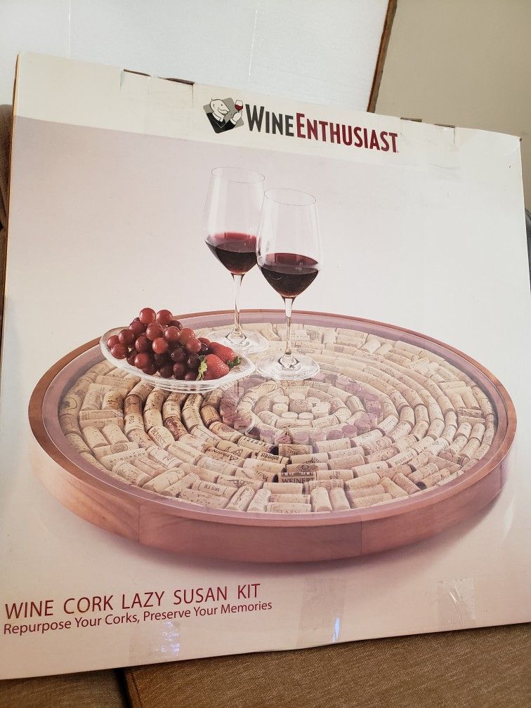 NEW - Wine Cork DIY Lazy Susan Turntable, Wooden and Glass Storage. Tabletop or Countertop Organization