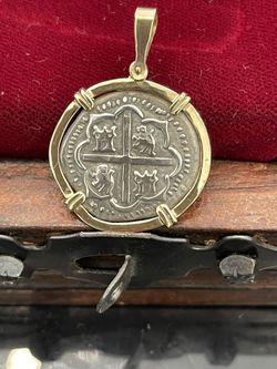 Atocha Shipwreck Treasure Mel Fisher Silver Coin Pendant In 14k Gold Bezel 