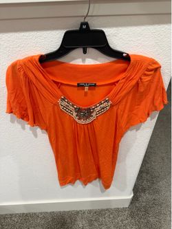 Cable & Gauge Orange Embellished Flutter Sleeve Blouse - Size M