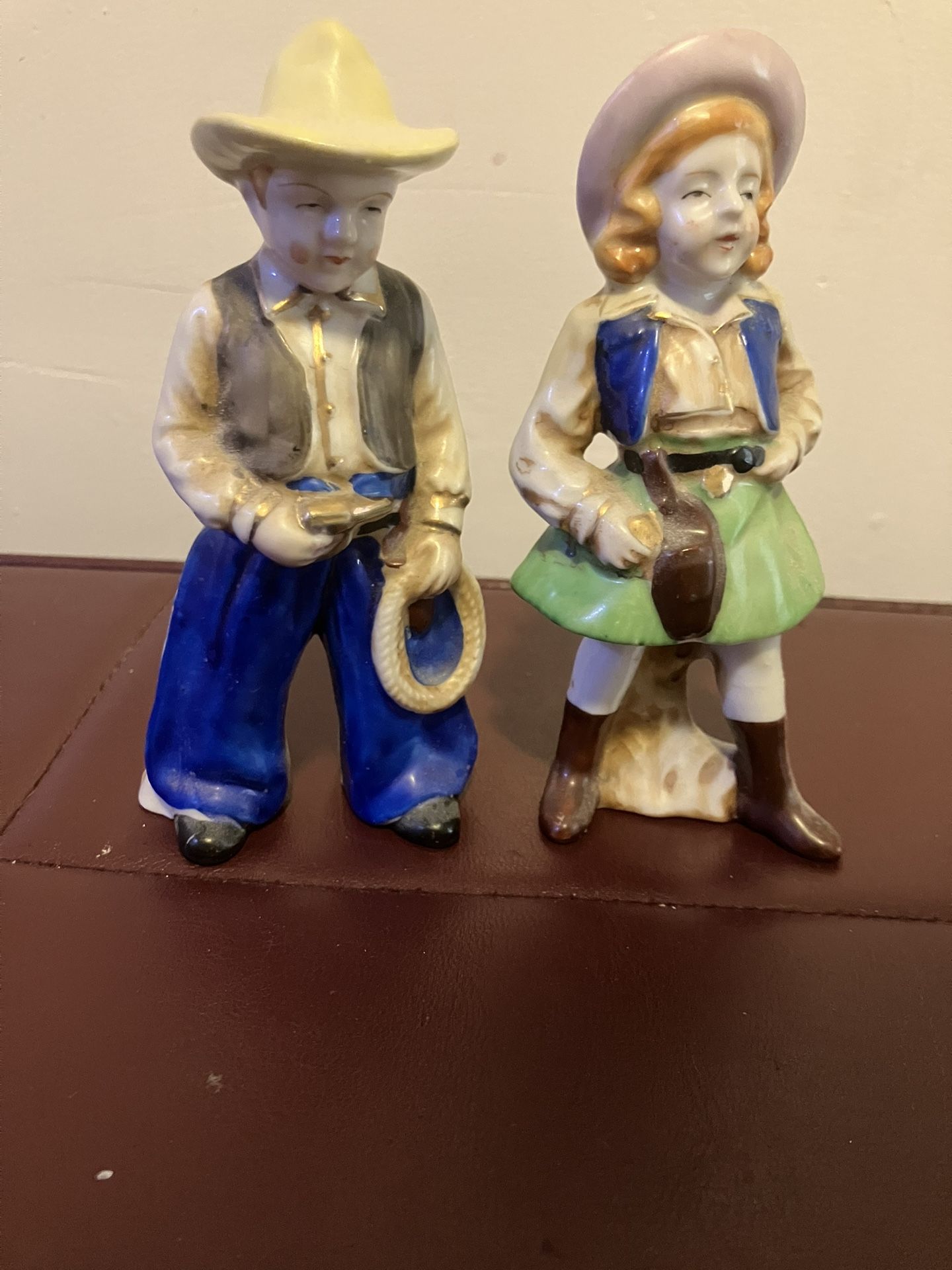 Vintage Porcelain Cowboy And Cowgirl Set Made In Japan