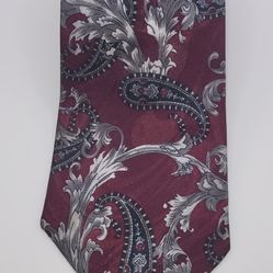 56x3.5 Corner Stone Necktie Red Black Grey White Paisley Gothic Necktie