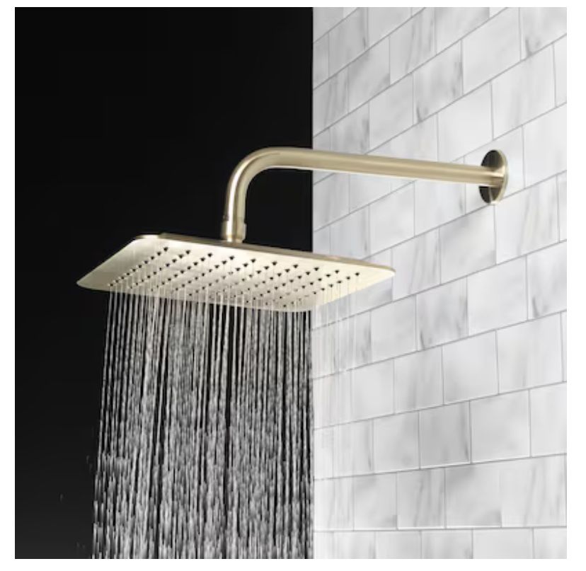 Allen + roth Reign 1.0 -Settings Brushed Gold 10-in Square Fixed Rain Shower Head 1.8 GPM