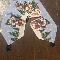  Vintage  Snowmen Angels 72" x 13” Tapestry Table Runner