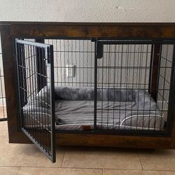 Stylish Wooden Dog Crate W/ Orthopedic Bed 