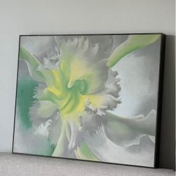 Large Framed Botanical Art – Green yellow grey Abstract Floral Canvas 28 x 22