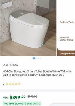 Shop HOROW HOROW Elongated Smart Toilet Bidet in White T03 with Built-in Tank Heated Seat Off-Seat Auto Flush UV...