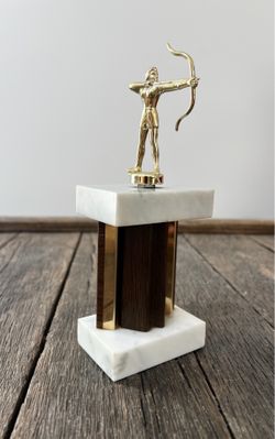 Vintage Metal Archery Trophy - 8" T Marble And Metal Archery Trophy