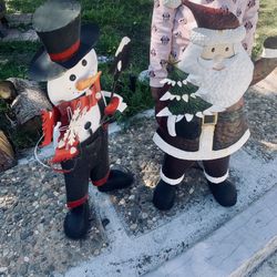 Tin Santa and snowman almost 2 1/2 feet tall