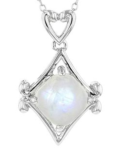 (Shipped Only) White Rainbow Moonstone Sterling Silver Pendant with Chain