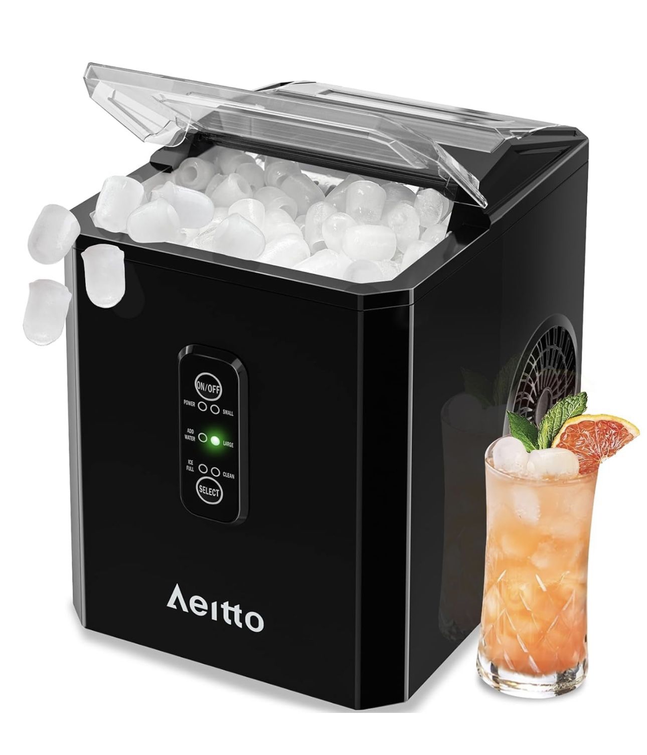 Aeitto Ice Makers Countertop, 9 Cubes Release in 6 Mins, 26Lbs/24H, Black Open box item appears new! The Aeitto Ice Makers Countertop is a sleek an