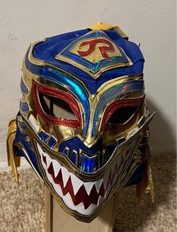 Lucha Libre Wrestling Mask Blue Gold Red