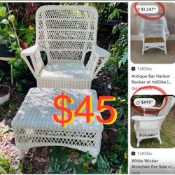 $45 Wicker Ratan arm Chair with ottoman in good condition Can be painted as desired