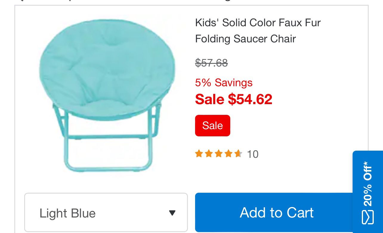 Kids light blue saucer chair $35