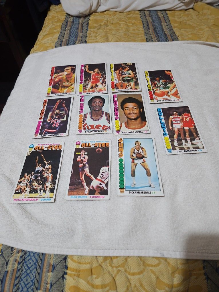 76 77 NBA BASKETBALL VINTAGE CARDS LOT 11 CARDS SUPERSTAR, ALL