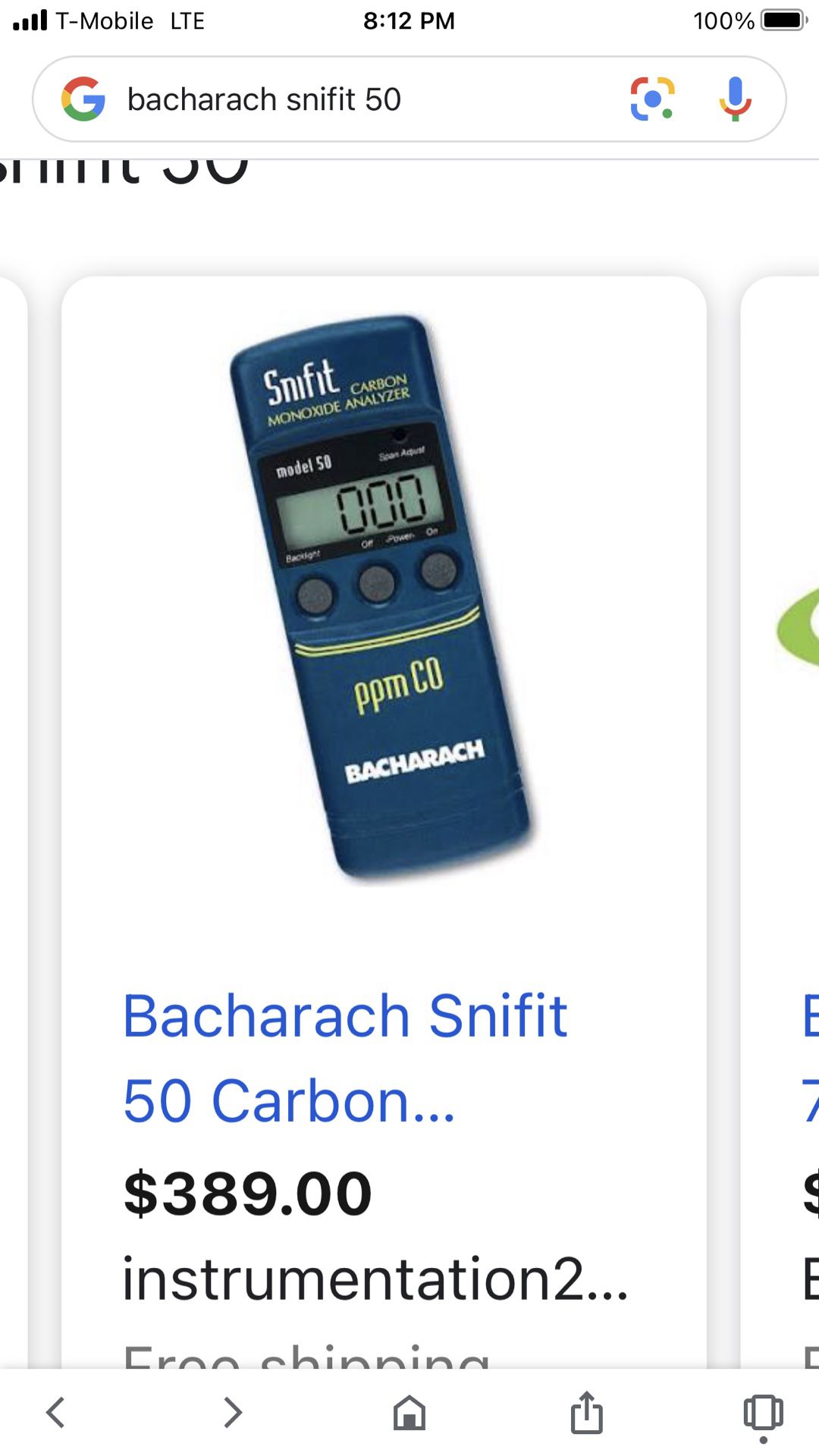 Bacharach Snifit 50 Carbon Monoxide Analyzer