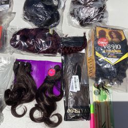 Huge Lot of Assorted Hair - Human, Crochet, Weave, Clip On, Ponytail New & Used 