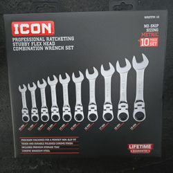 Icon Proffesional Ratcheting Stubby Flex Head Combination Wrench Set