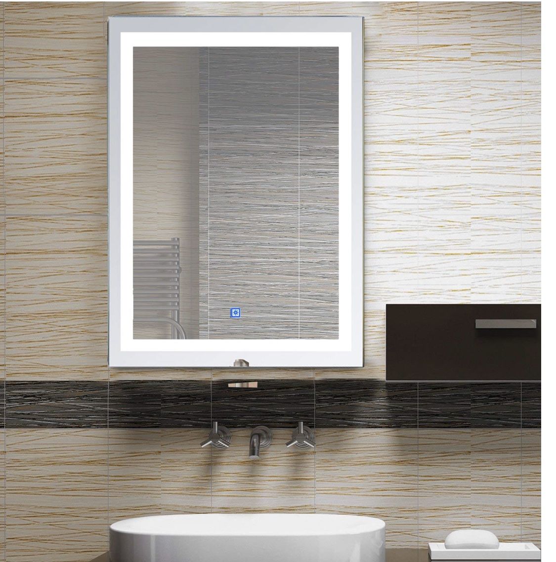 Vertical 36” LED outline illuminated bathroom wall mirror with defogger HOMCOM