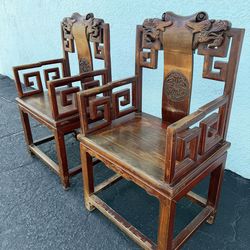 Vintage Asian Style Solid Wood Chairs (Set of 2) – Dragon Carved – $250