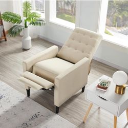 Mid-Century Modern Fabric Recliner Modern Tufted Reclining Single Sofa for Living Room Padded Cushion Home Theater Seat Beige