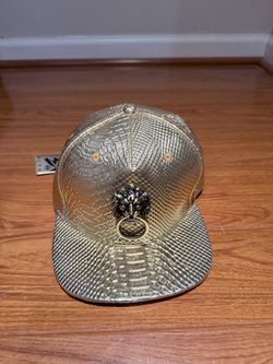 Gold Snakeskin Snapback Hat with Lion Emblem
