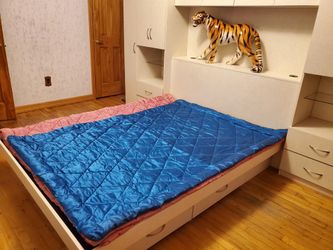 Organic Sheep Wool Comforter Quilt Blanket Bedspread Duvet Full size 80"x54"×2" made in Russia One side Blue Satin & another Cobalt cotton