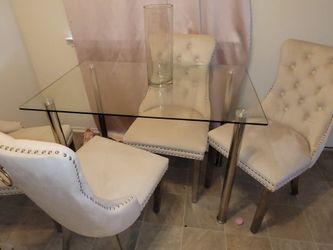 Glass table & seude chair set