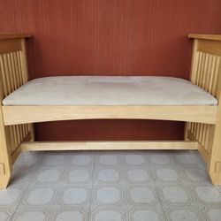 Mission Style Bench. One arm has corner damage. See all pics. Entryway Bench. Dressing Bench