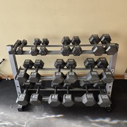 5lb Thru 50lb Metal Hex Dumbbell Set With Rack 