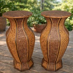     “Tall Wicker Accent Tables – Set of 2 (Boho Style
