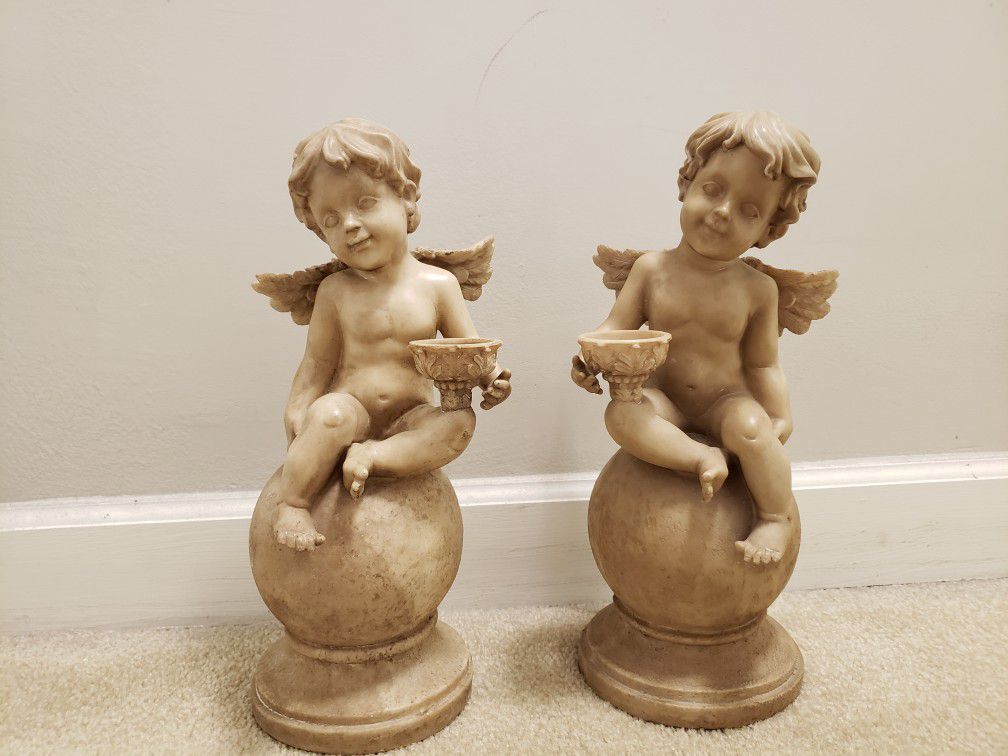 Twin set of angel candle holder's