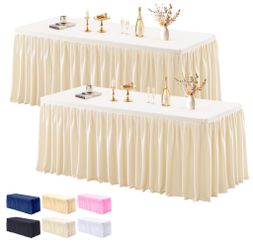 2 Pack Champagne Tablecloths For Rectangle Tables 4ft, Wrinkle Resistant Spandex Tablecover Fitted Stretch Table Cloth With Pleated Ruffle Table Skirt