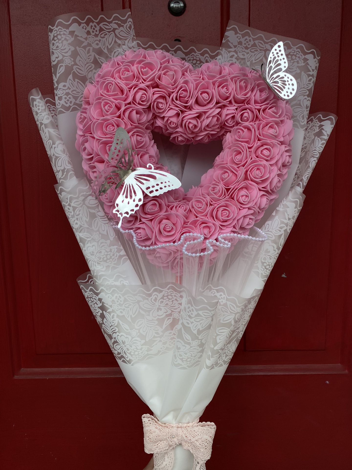 Heart Shape Pink Flower Bouquet 