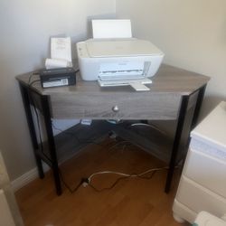 Corner Desk Grey with black hardware