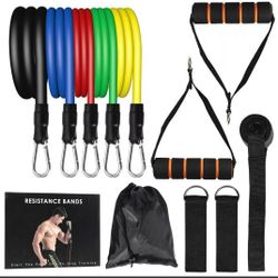 11 PCS Resistance Band Set Yoga Pilates Abs Exercise Fitness Tube Workout Bands