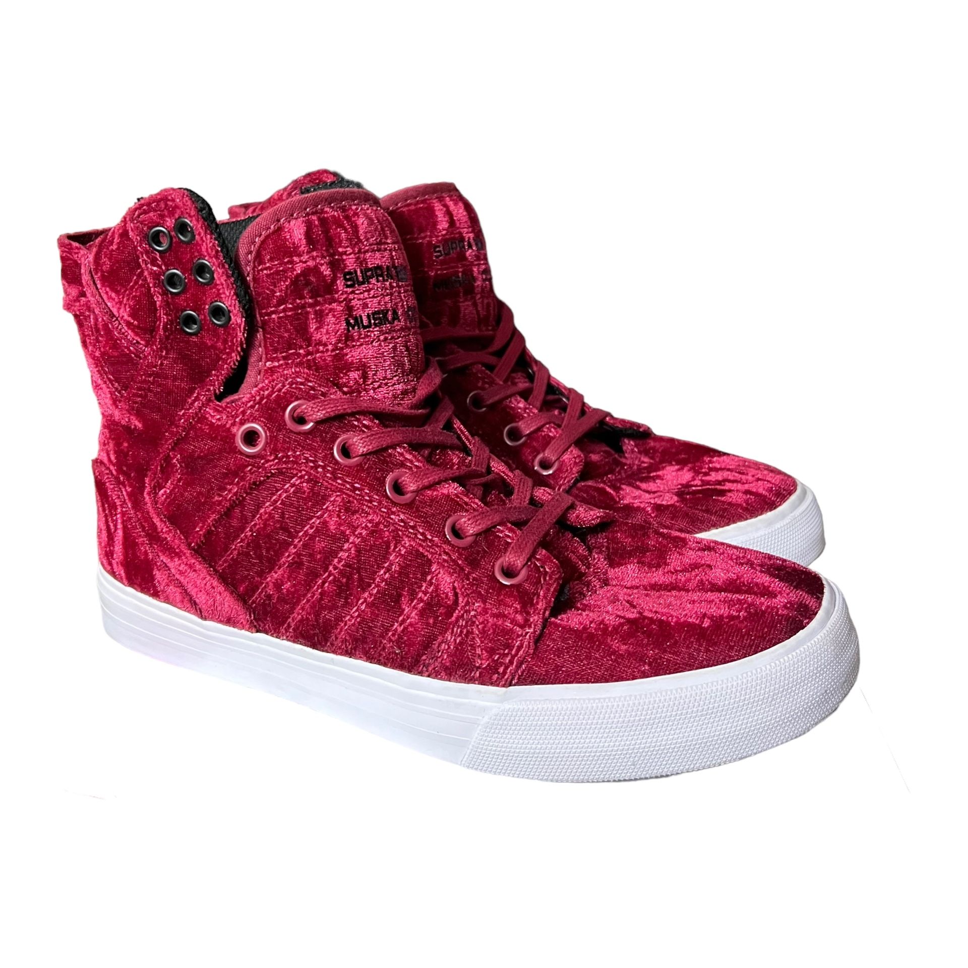 Supra Muska 001 Dark Ruby/White Velvet Skytop High Top Sneakers Size 8